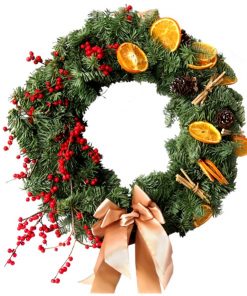 Live christmas wreath with orange slices