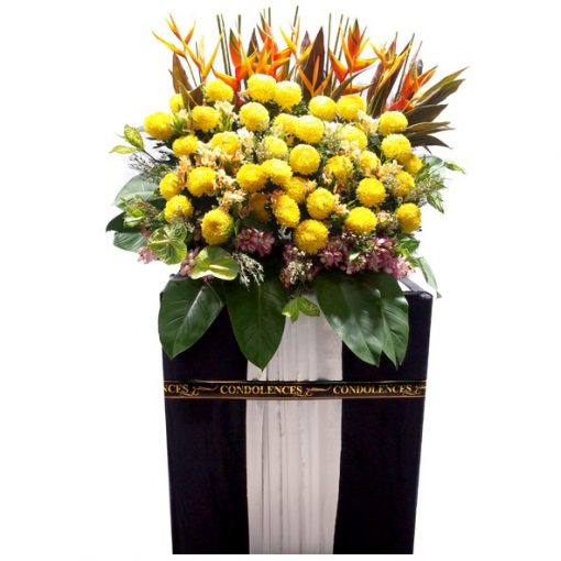 chrysanthemum sunlight bird of paradise sympathy wreath stand