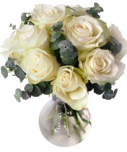 white rose vase arrangament