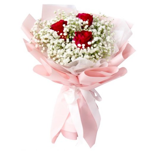 korean style flower bouquet singapore3 rose theme baby breath bouquet