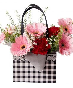 gerbera and carnation checker flower bag