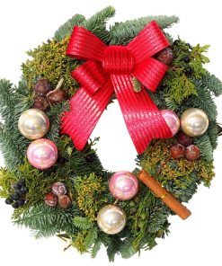 real christmas wreath decorated pink theme