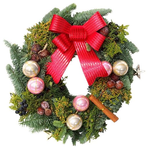 real christmas wreath decorated pink theme