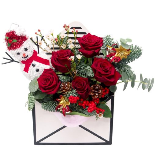 Christmas red roses envelope arrangement