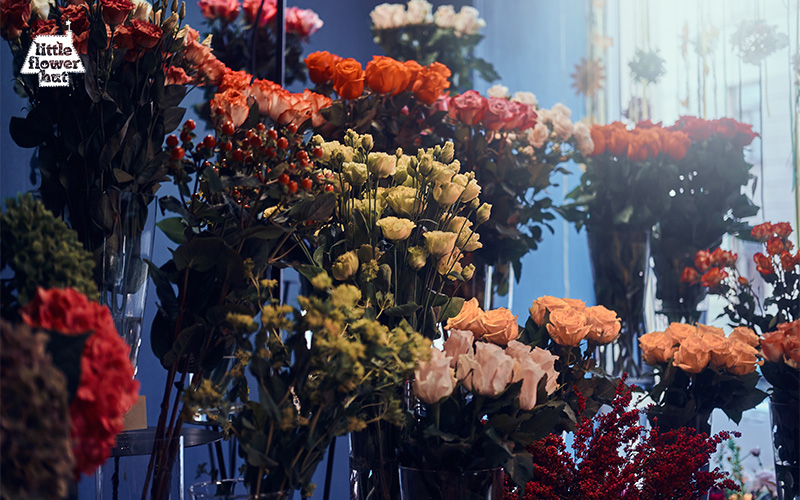 Flower stand with variety of flowers