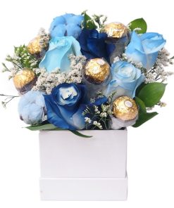 Box-39 Love Above All blue rose ferro Rocher flower box