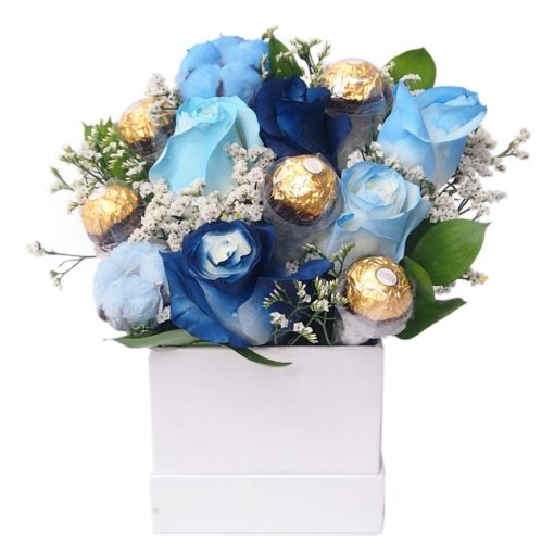 Box-39 Love Above All blue rose ferro Rocher flower box