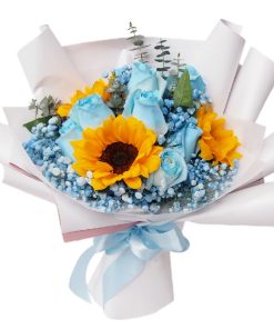 KH-125 Sacred Bond blue rose sunflower flower bouquet