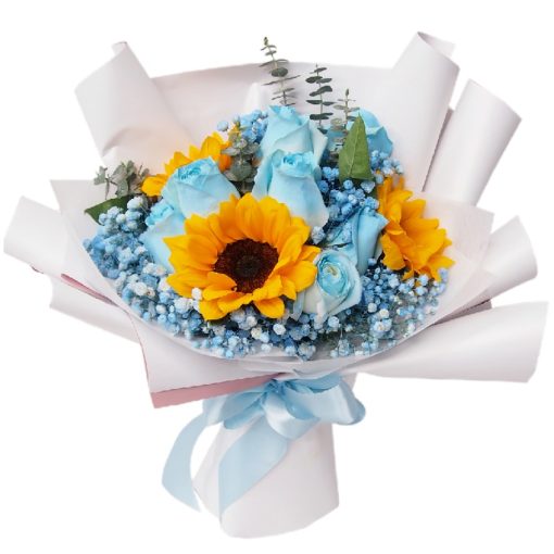 KH-125 Sacred Bond blue rose sunflower flower bouquet