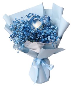 SB-06 True Love Single stalk blue rose bouquet