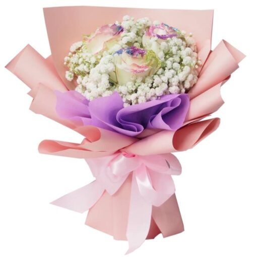 KH-142 Garden Of Grace rainbow rose hand bouquet