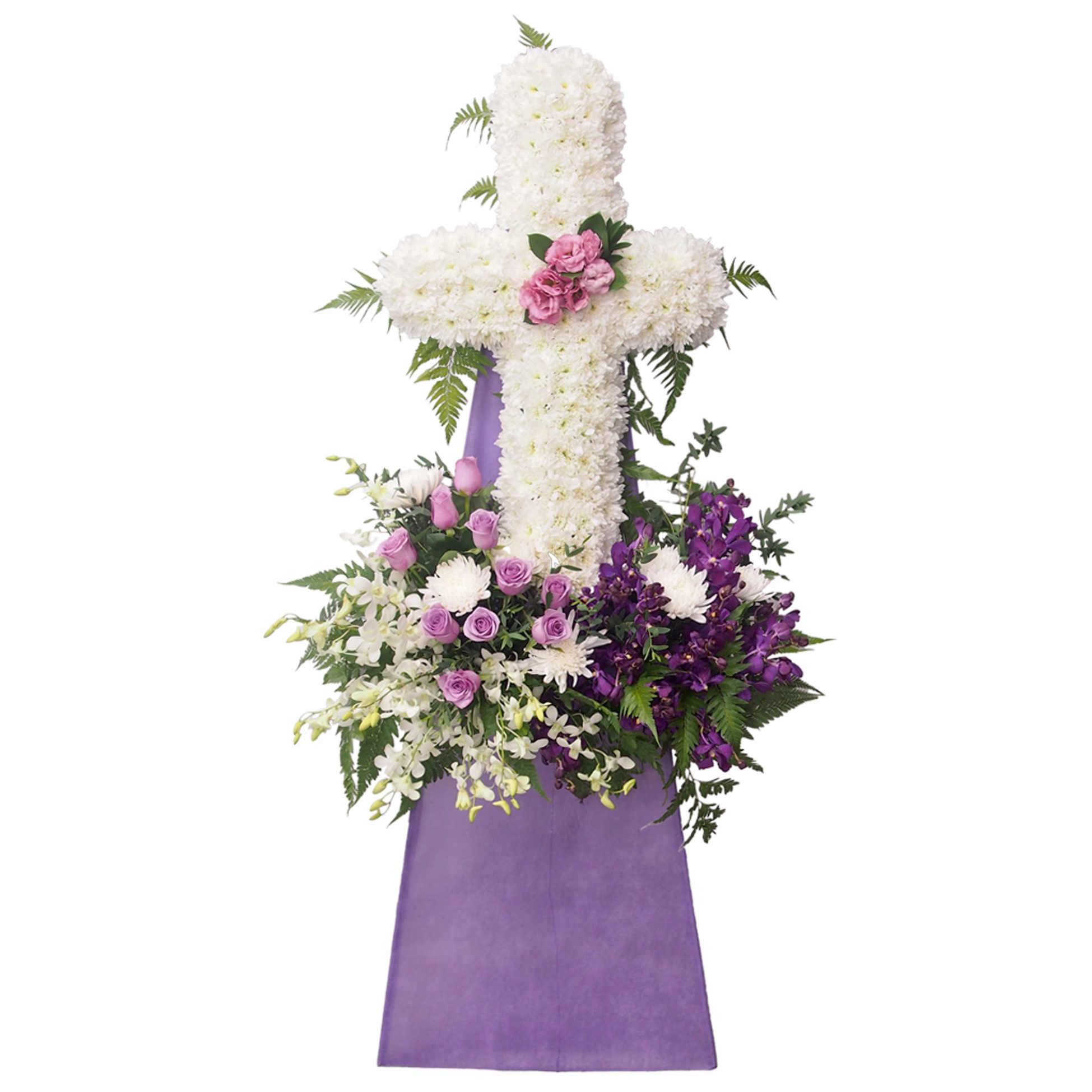 20260303 cross sympathy flower stand (1) CD-207 Tender Cross Wreath